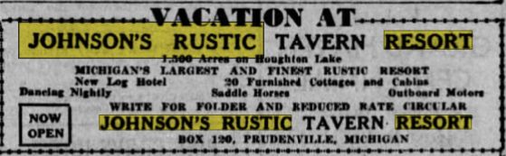 Johnsons Rustic Dance Palace (Johnsons Rustic Resort, Krauses Hotel) - June 1934 Ad (newer photo)